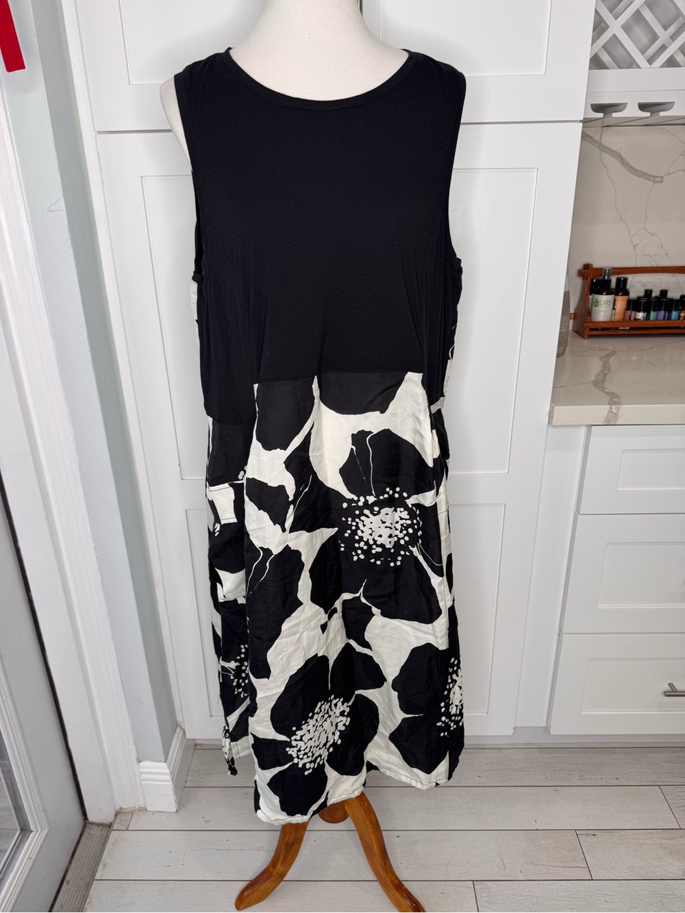 Lisa Bayne Women’s Floral Asymmetrical Hem Dress Linen Bamboo Cotton XL
